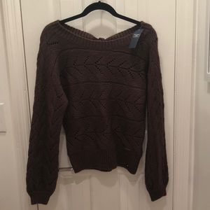 Abercrombie & Fitch Brown Cable Knit Bow Sweater